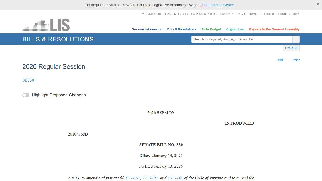 SB330 - 2026 Regular Session LIS