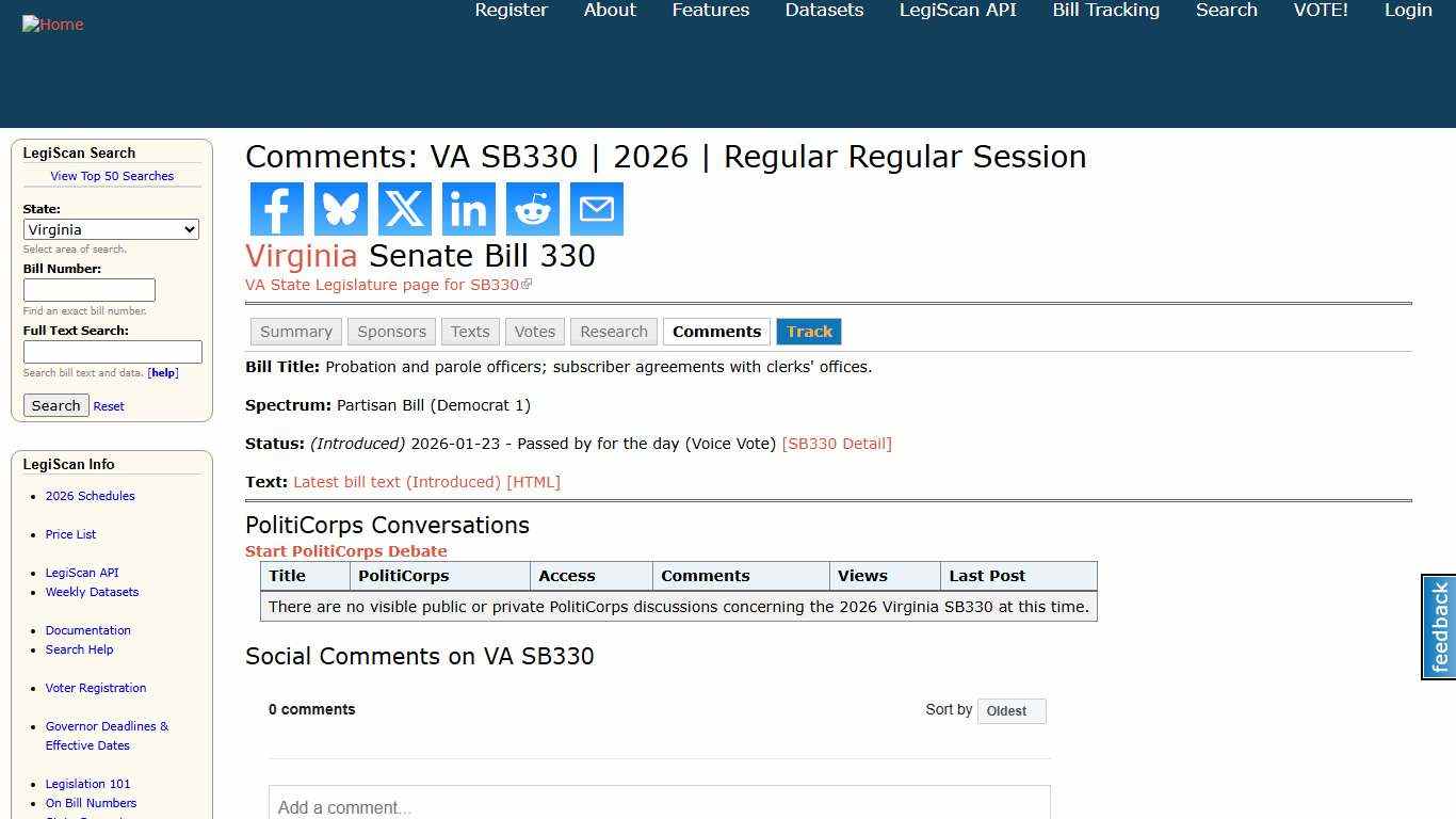 Comments: VA SB330 2026 Regular Regular Session LegiScan